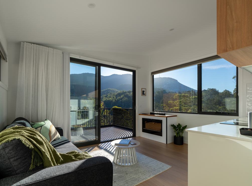 Mosswood living room looking out to mountain views