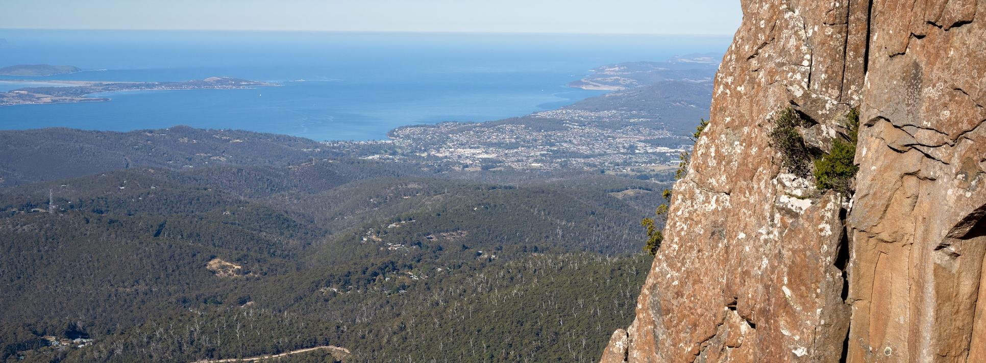 View from kunanyi mt wellington looking at forest and BREATH property